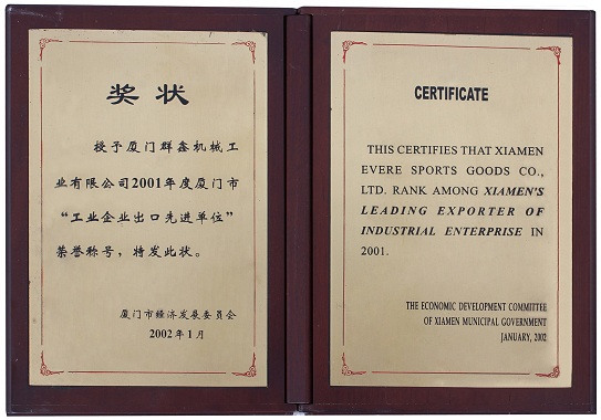 2001年度上海市“工业企业出口先进单位” 200201